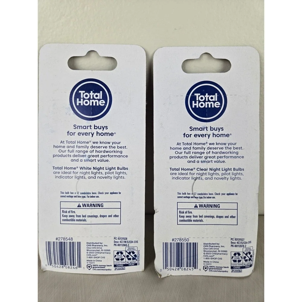 Total Home 4W Clear and White Night Light Bulbs 8‎ Pack